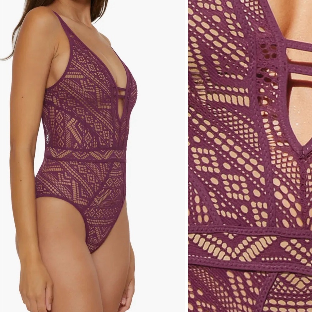 Becca Aubergine Crochet Lace One Piece Swimsuit - Picture 7 of 16